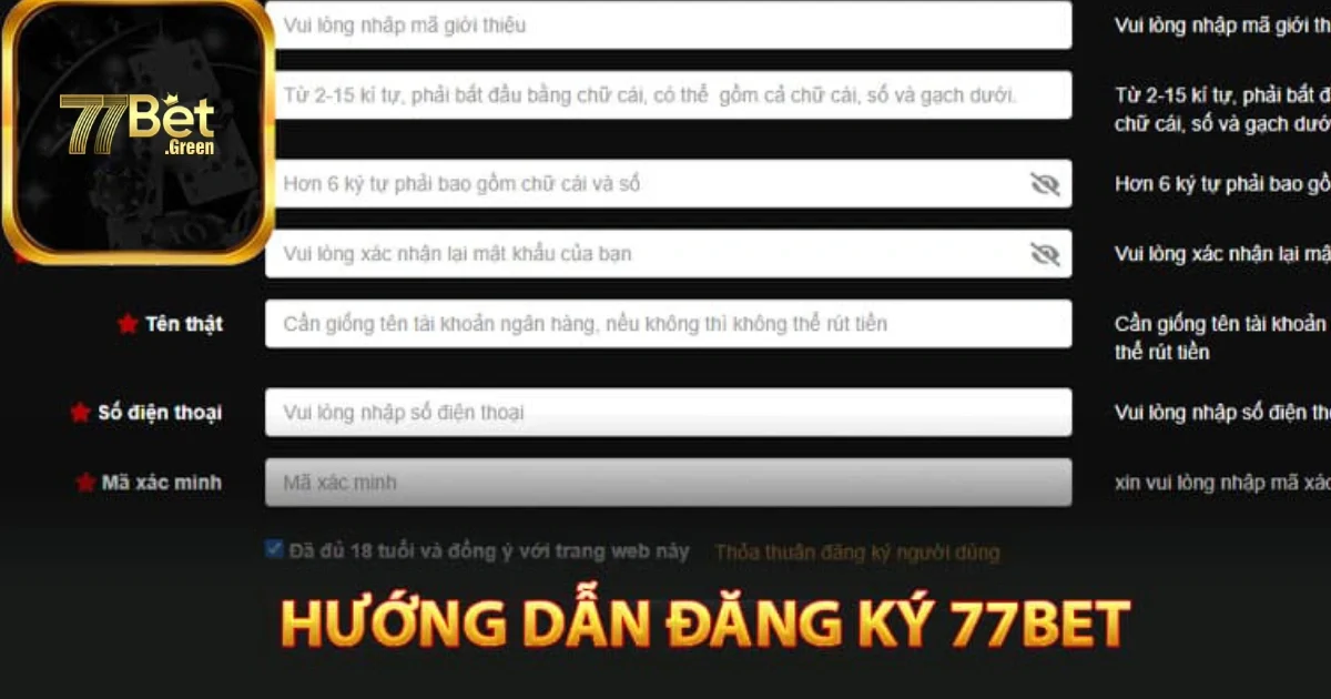 77Bet - Link Trang chủ 77Bet uy tín hàng đầu Châu Á 5 Hướng dẫn đăng ký tài khoản tại 77bet